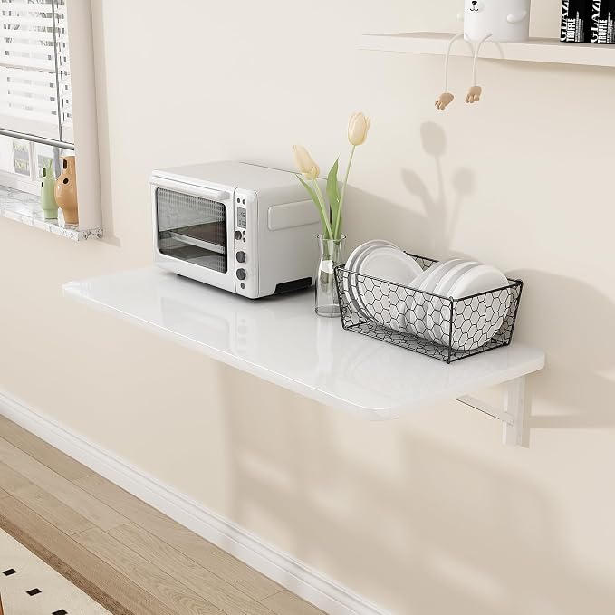 Wall Mounted Laundry Room Folding Table，Fold Down Desk for Small Spaces |Office|Study|Work Bench|Kitchen Dining Restaurant| Home Bar | Waterproof Easy to Install and Clean