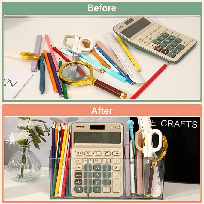 DECYOOL 1PCS Acrylic Organizers, Acrylic Makeup Brush Organizer 6 Compartments Pen Holders With Removable Dividers for Desk Accessories Cosmetic Storage Office Stationery Bathroom Kitchen Supplies