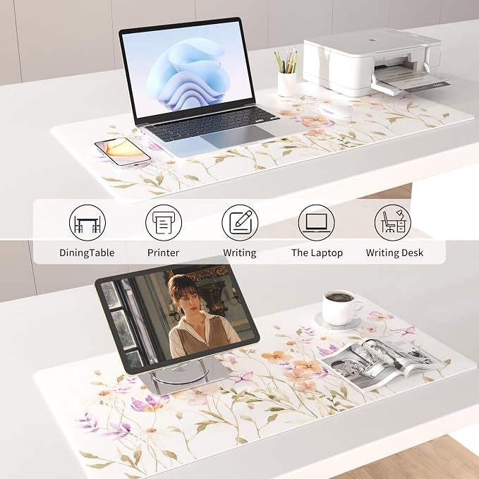 Colorful Star Large Mouse Pad, Floral Waterproof Office Desk Mat, Non-Slip Computer Gaming Mouse Pad, XXL PC Laptop Protector Pads, PU Leather Desk Writing Pads for Office Home, 31.5" x 15.7"