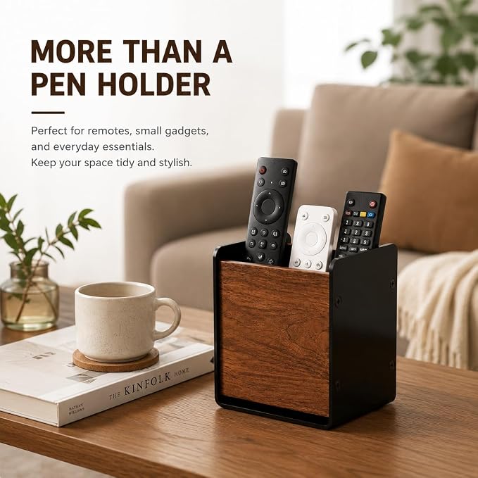 Walnut Desk Organizer, Minimalist Pencil Holder for Office Desk | Walnut Wood Design Minimalist Desk Organizer Multi-Purpose Storage Office & Home Use Modern Desk Decor