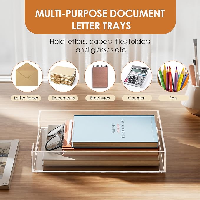 MaxGear Acrylic Letter Tray | Clear Desk Organizer for Papers, Documents, Notebooks, Multi-Function File Tray, Desktop Organizer for Office, Home