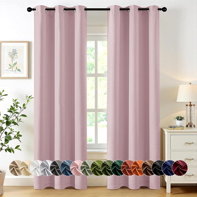 MIULEE Blackout Curtains for Bedroom Living Room 2 Panels, Thermal Insulated Room Darkening Drapes Grommet Noise Reducing Light Blocking Window Treatments 84 Inches Long 40x84 Inch Blush Pink