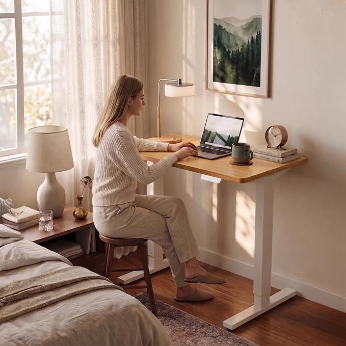 HUANUO Electric Standing Desk,40" x 24" Height Adjustable Desk, 4 Memory Height Settings, Sit to Stand Up Desk for Home Office, with Headphone Hook, Cable Manager, Light Vintage Brown