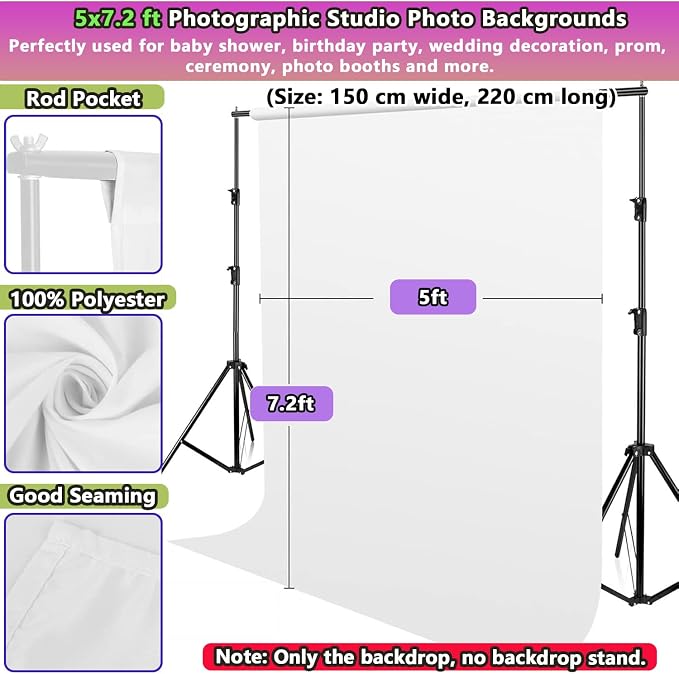 5x7.2ft White Backdrop for Photoshoot, Premium Quality White Background Screen Polyester Picture Photography Backdrop Photoshoot Accessories Content Creator Background for Studio Video Photo Booth