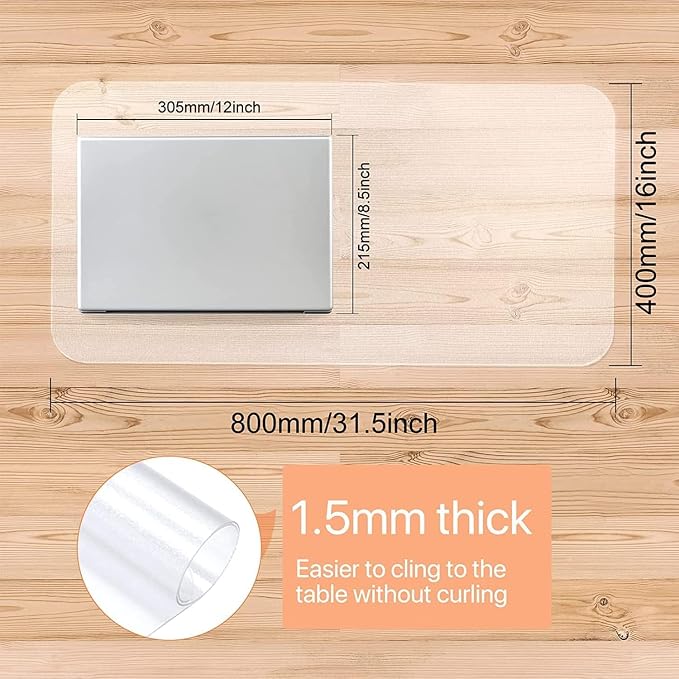 NATRKE Clear Desk Mat Pad, 27.6"x15.7" Large Transparent Computer Desk Mat Plastic Desktop Protector, PVC Writing Pad with Round Edge, Waterproof Wipeable Non-Slip Table Protector for Home Office