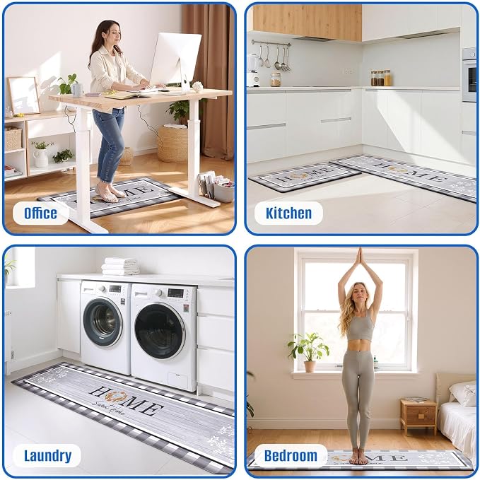 Kitchen Rugs, 2 PCS Kitchen Mats for Floor, Cushioned Non-Slip Anti Fatigue Mats for Kitchen Floor, Kitchen Runner Rugs for Standing Desk, Office, Laundry (17.3’’ x 30’’ + 17.3’’ x 70’’)