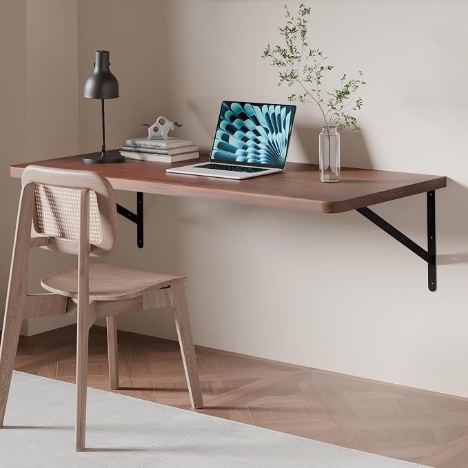 Floating Wall Desk for Home Office,Wall Mounted Table with Pine Wood,48 Inch Workbench for Garage,Work Table with Heavy Duty Brackets for Kitchen,Dining,Laundry,Floating Shelf for Wall