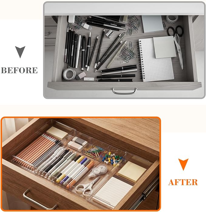 Briwooody 1 Pcs Large Expandable Acrylic Drawer Organizers, Grid Adjustable Drawer, Dividers Organizer for Desk, Makeup, Jewelry, Office, Kitchen Supplies (Clear,5 Compartments)