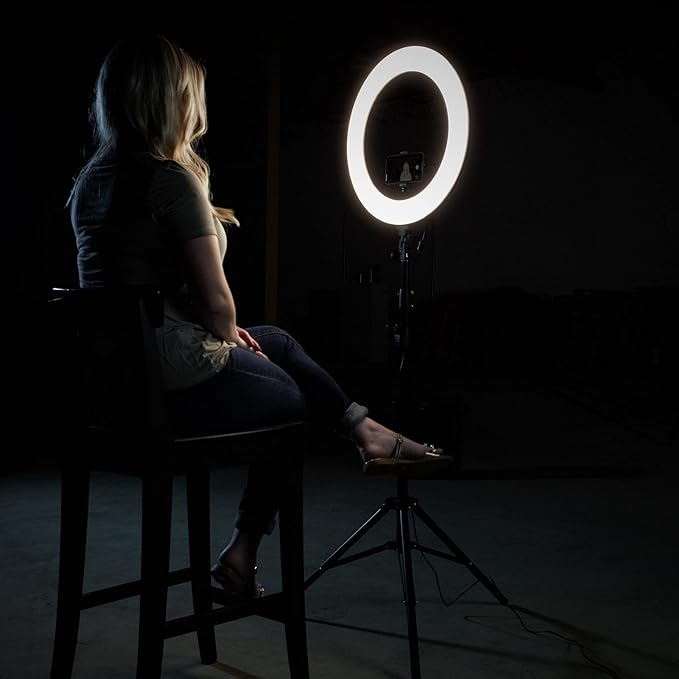 Dracast Halo Plus Series LED180 | 18" Dimmable LED Video Ring Light Kit with Phone Holder and Light Stand | Bi-Color 3200K-5600K | Remote Control | Zoom Video Conference Lighting, YouTube, Live Stream