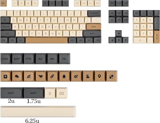 Guffercty kred XDA Profile Keycaps 125 Retro PBT Key Cap Cover Set Dye Sublimation ANSI US Layout for Cherry Mx Switch Mechanical Keyboard (XDA/Ember)
