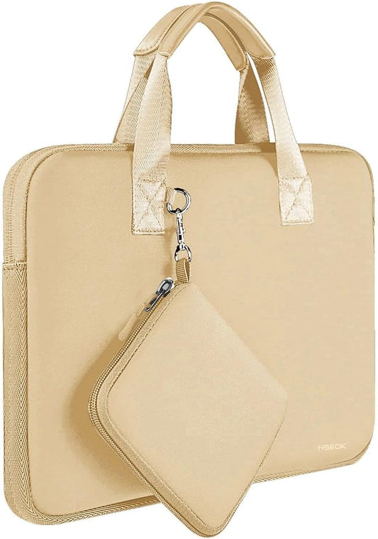 Hseok Laptop Sleeve 13.3-14 inch Case with Small Pouch, Neoprene Computer Bag Compatible with MacBook Neo/Pro 14 M5/M4/M3/M2/M1, Mac Air/Pro 13.3, XPS 14 and Most 13-14 inch Notebooks,Champagne