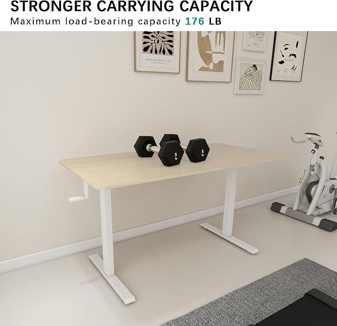 Whole Piece Manual Standing Desk Adjustable Height with Lockable Casters- Hand Crank Stand up Desk with Wheels, Mobile Sit to Stand Workstation with Handle