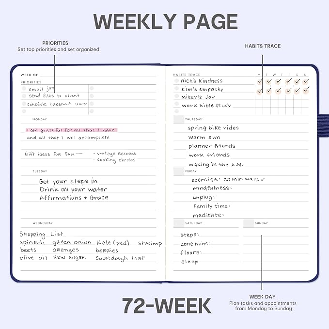 And Per Se Undated Planner, Weekly & Monthly Planner with Goal & Habit Tracker, A5 Leather Hardcover Productivity Journal for Academic Year (Royal Blue)