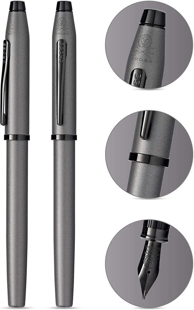 Cross Century II Gunmetal Gray Medium Nib Fountain Pen - Professional Pen for Everyday Use - Smooth Writing - Comfortable Grip - Black Ink - Durable Construction - Includes Gift Box