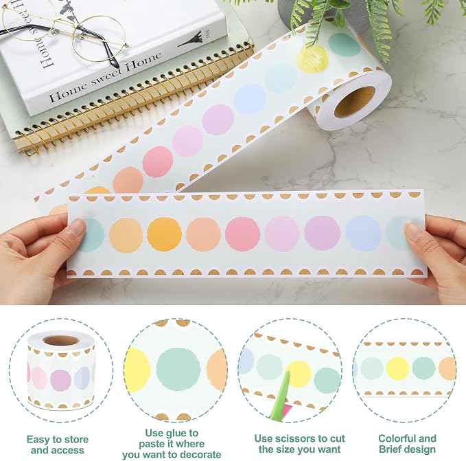 Zonon 65.6 Ft Kraft Bulletin Board Border Pastel Dot Themed Classroom Decor Straight Border Trim for Office Whiteboard Walls Desks Windows Doors Lockers