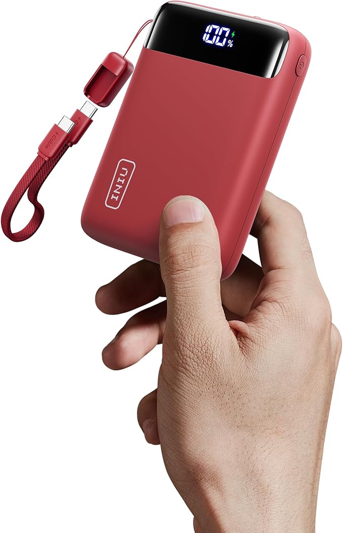 INIU Smallest 20000mAh Power Bank, 22.5W PD Fast Charging Portable Charger with USB-C Cable, Flight-Safe Battery Pack for Travel & Men Business Trips & Workout, Mini Size for iPhone Samsung iPad, Red