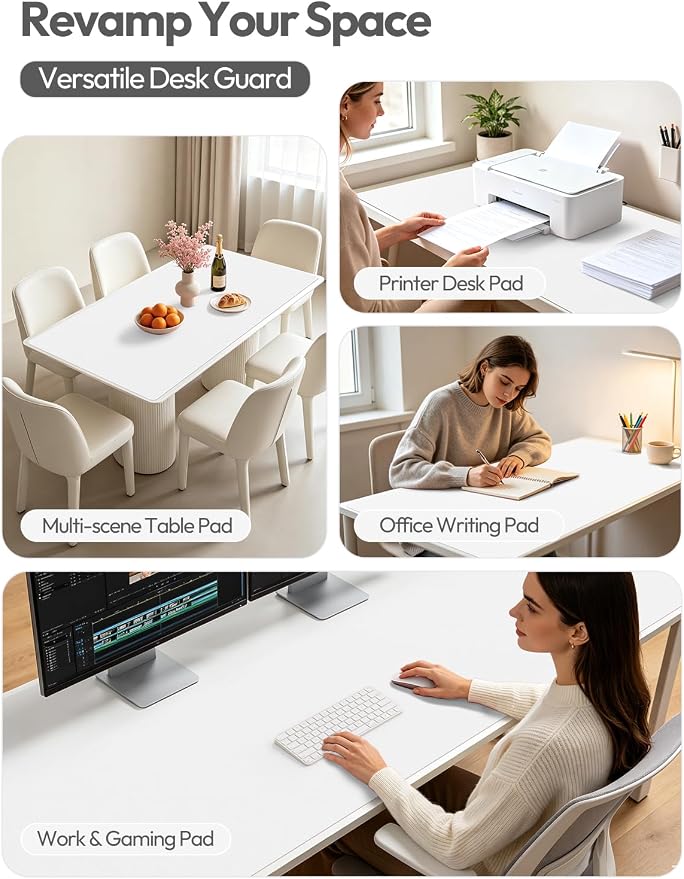 YSAGi Leather Desk Protector, Office Mat, Large Mouse Mat, Non-Slip PU Leather Blotter, Laptop Desk Pad, Waterproof Writing Pad for Office and Home (White, 47" x 17")