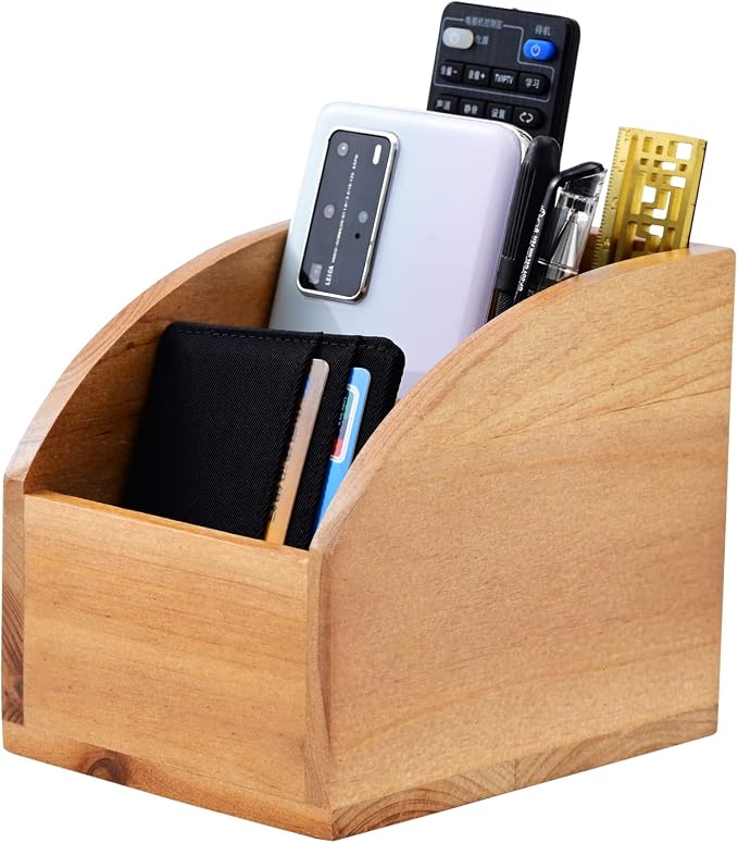 Vintage Wooden Mail Sorter Rustic Wood Desk Organizer With 3 Compartment Wood Caddy Media Basket for Desktop, Tabletop or Counter Good for TV Remote Holders Mailbox Home Decor Office Supplies Storage