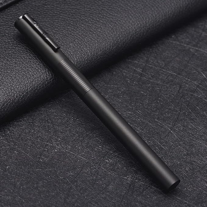 Hongdian H3 Fountain Pen Titanium Black Fine Nib with Bamboo Pen Clip, Black Aluminum Alloy Writing Pen