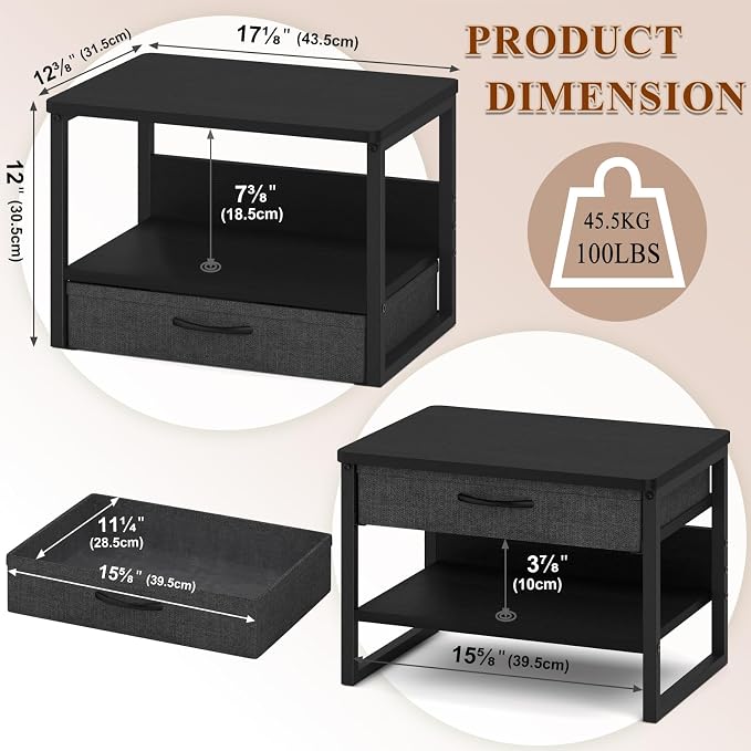 MARTY Desktop Printer Stand with Storage Drawer, Printer Riser for Desk | 2 Tier Printer Shelf, Small Printer Table for Home Office, for Fax Machine Copier Scanner, Desk Organizer, 17.1"x12.4", Black
