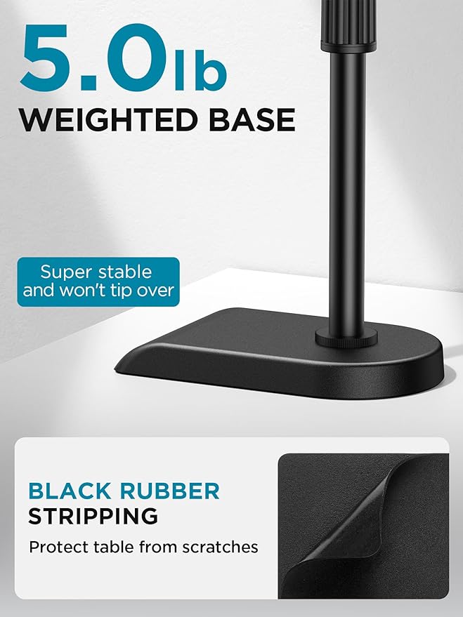 InnoGear Adjustable Desk Microphone Stand, 2 Pack Weighted Base with Soft Grip Twist Clutch, Boom Arm, 3/8"-5/8" Screw Adapter for Blue Yeti and Blue Snowball, Kick Drums, Guitar Amps, Black