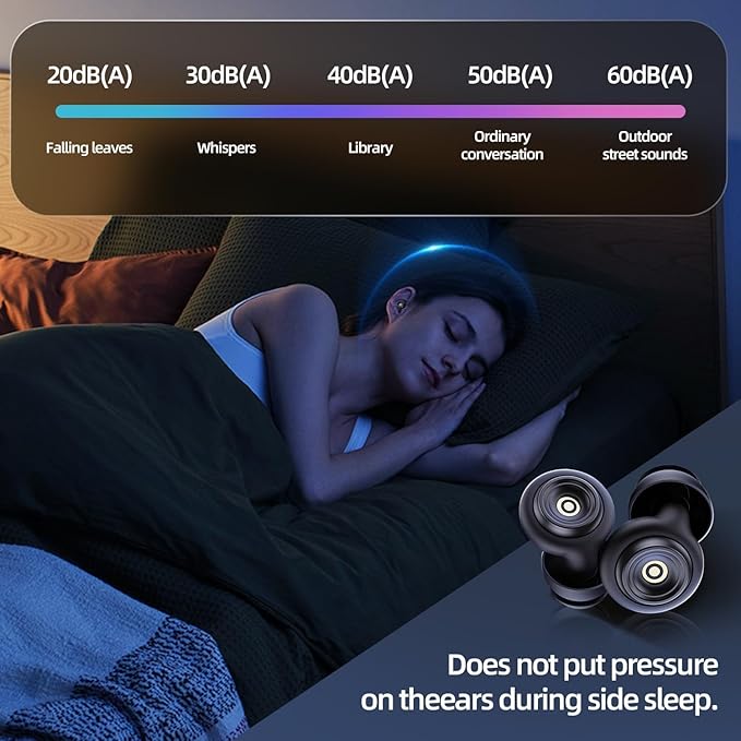 Ear Plugs for Sleeping Noise Cancelling, 45db Ear Plugs for Noise Reduction, Reusable Concert Ear Plugs with 2 Size Tips in Case for Most People, Silicone Earplugs for, Travel, Study, Deep Focus