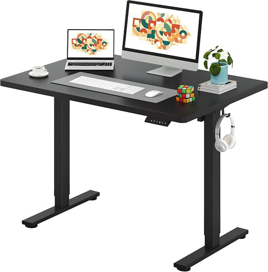 SANODESK One-Piece Electric Standing Desk, Seamless 48 x 30'' Ergonomic Height Adjustable Sit Stand Desk with Memory Presets for Home Office Computer Workstation, Black Frame/Black Top