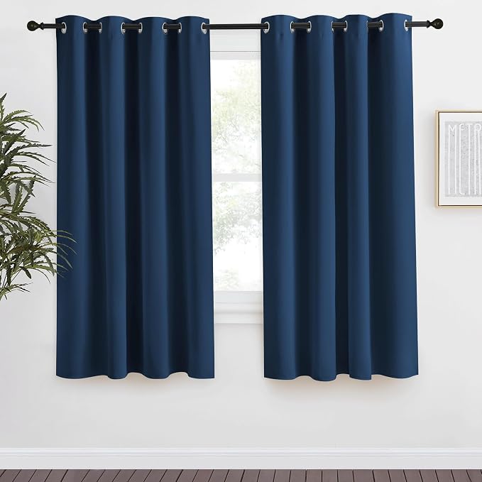 NICETOWN Kitchen Blackout Window Curtain Panel, Moroccan Blue, 1 Panel, 55 by 68 inches Long, Home Fashion Thermal Insulated Solid Grommet Room Darkening Drape for Apartment