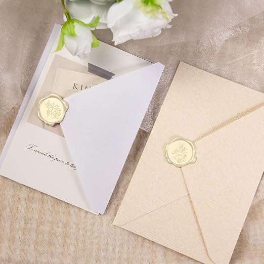 50 Pcs Ivory White Rose Style Wax Seal Stickers, Self Adhesive Wax Seal for Wedding Invitation, Easy Use Good Adhesion, Ivory White Rose Envelope Stickers Perfect for Invitation