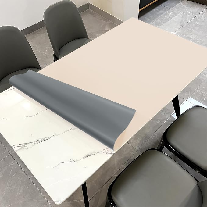 Faux Leather Table Cover,1.8mm Thick,30x60 Inch Desk Cover,Large Desk Mat,Table Protector,Table Cover Protector,Glass Table Protector,Table Top Cover,(Beige+Light Gray,30x60)