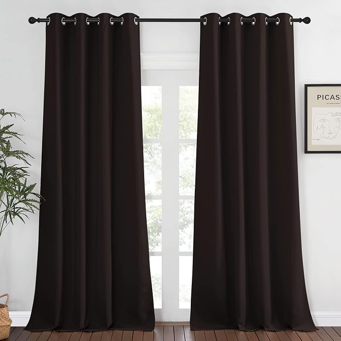 NICETOWN Blackout Window Curtain 90 inch Length - Room Darkening Thermal Insulated Grommet Large Window Treatment Light Blocking for Bedroom/Doorway (Toffee Brown, 1 Panel, W52 x L90)