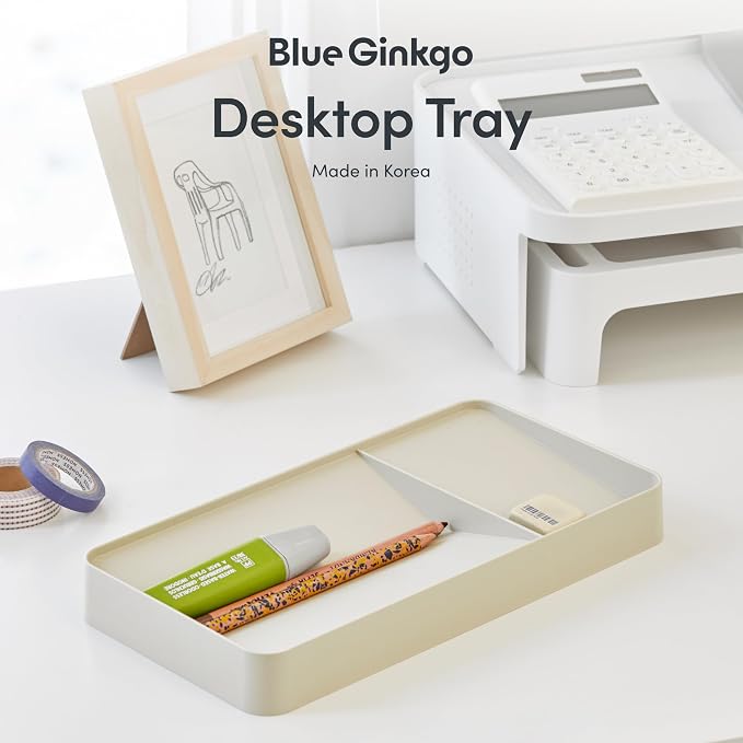 BLUE GINKGO Desk Organizer Tray, Beige, Made in Korea | Double-Sided. Sloped Design. Easy Access.