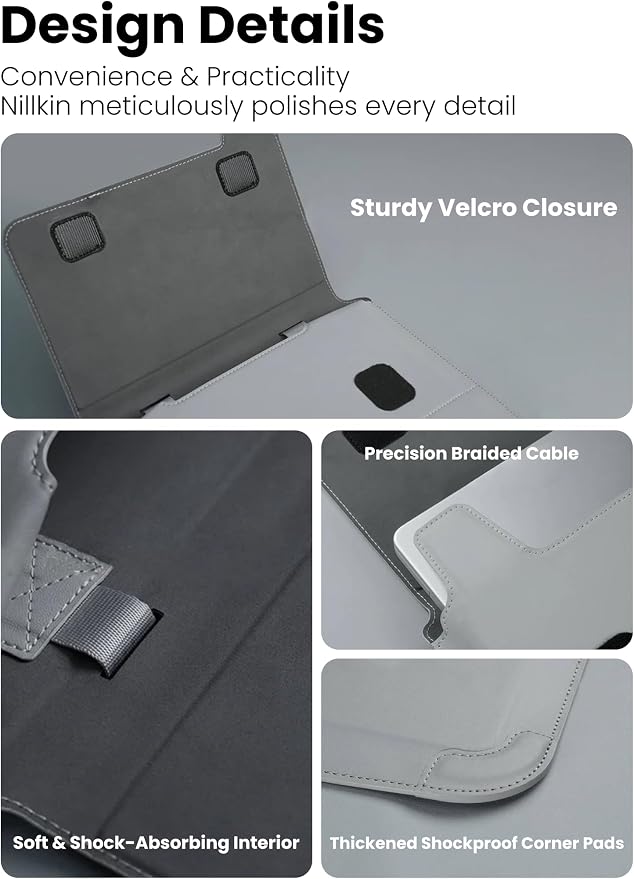 Nillkin Upgraded 12-14 Inch Laptop Sleeve Case for MacBook/Dell/HP/Lenovo/Asus, Unique Slim Travel Computer Bag with Adjustable Stand & Mouse Pad, Magnetic Handle, PU Leather, Gray