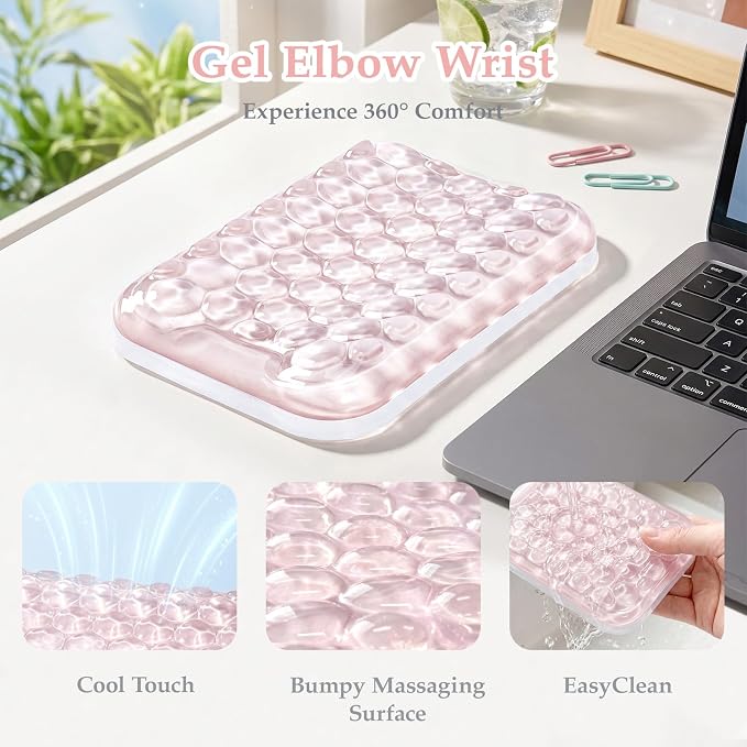 Ospelelf Gel Elbow Rest Pad for Desk, Arm Wrist Rest Pad Support for Keyboard and Mouse, Ergonomic Computer Wrist Support for Typing Pain Relief, Pink