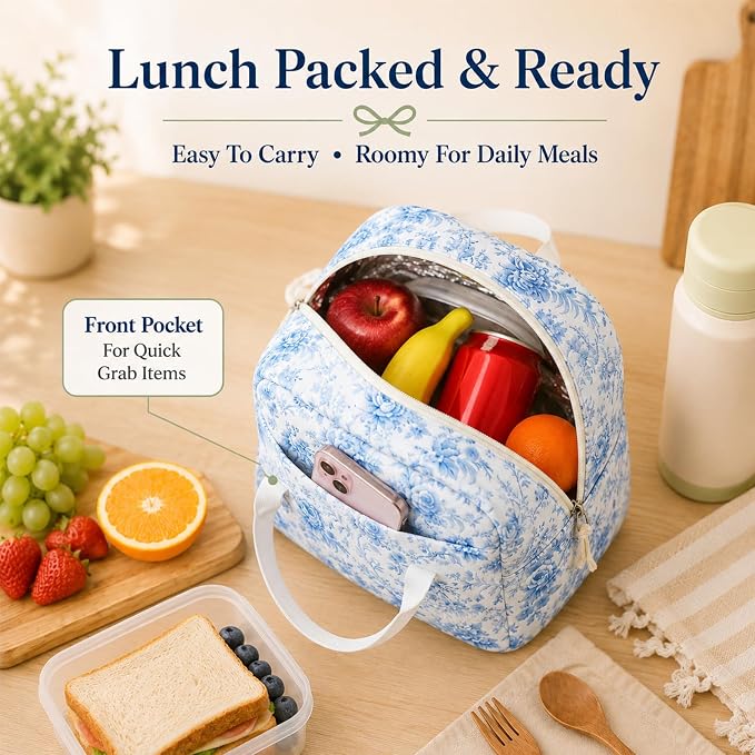 Bluboon Teens Backpack Set Girls School Backpack Lunch Box Pencil Bags Student Bookbags 3 in 1 (Blue Toile Floral 231)