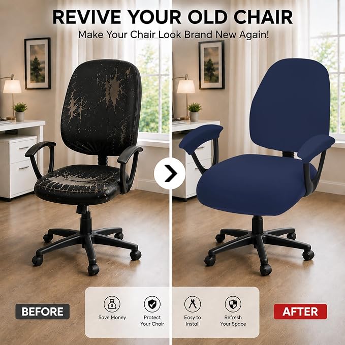 DIVA EN CAMINO DEC Stretchable Split Office Chair Seat Covers - Stretch Computer Chair Slipcover - Washable Rotating Backrest Coverings & Cushion Protectors & Armrest Covers for Dogs, Cats, Pets
