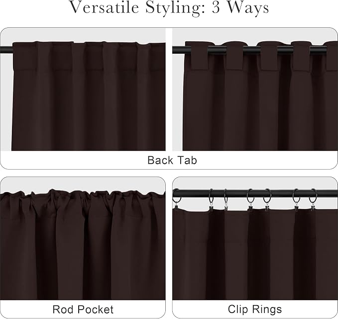 PONY DANCE Extra Long Blackout Curtains 108 inches Long for Bedroom, 9 FT Rod Pocket Back Tab Room Darkening Noise Reducing Drapes for Living Room Windows, W 52 x L 108 inch, Brown, 2 Panels