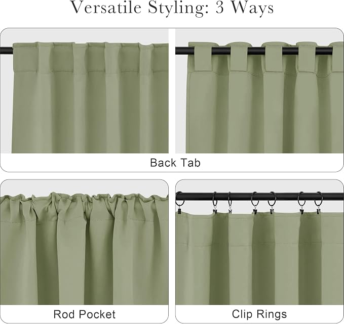 PONY DANCE Short Blackout Curtains - Window Curtain Treatments Light Blocking Drapes Back Tab/Rod Pocket Short Drapes Panels for Bedroom & Kitchen, 42 W x 45 L, Meadow Green, 1 Pair