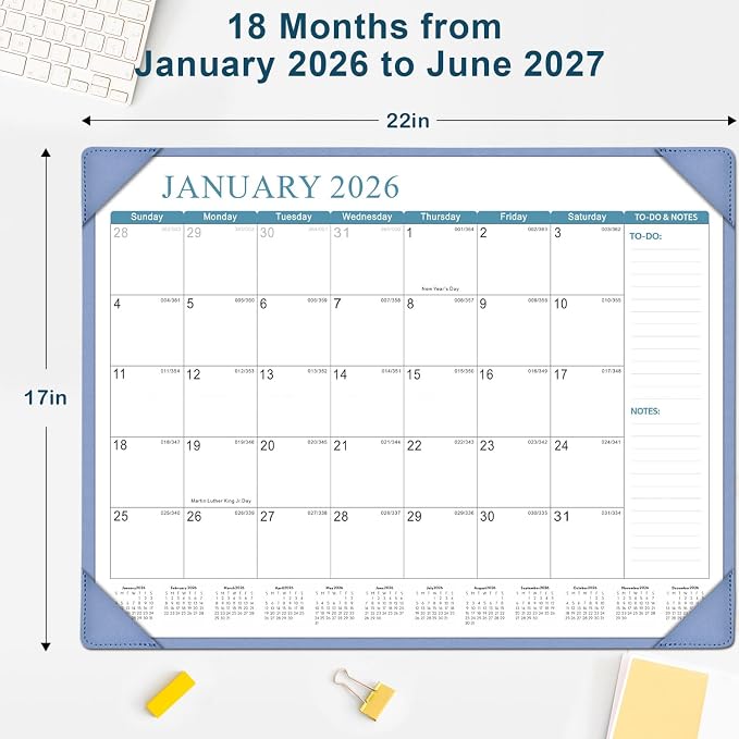 KOPEESY Desk Calendar 2026-2027, New Year Large Desk Calendar with Desktop Mat, 18 Months from January 2026 to June 2027, 22” x 17” Desktop Monthly Planner for Home or Office School