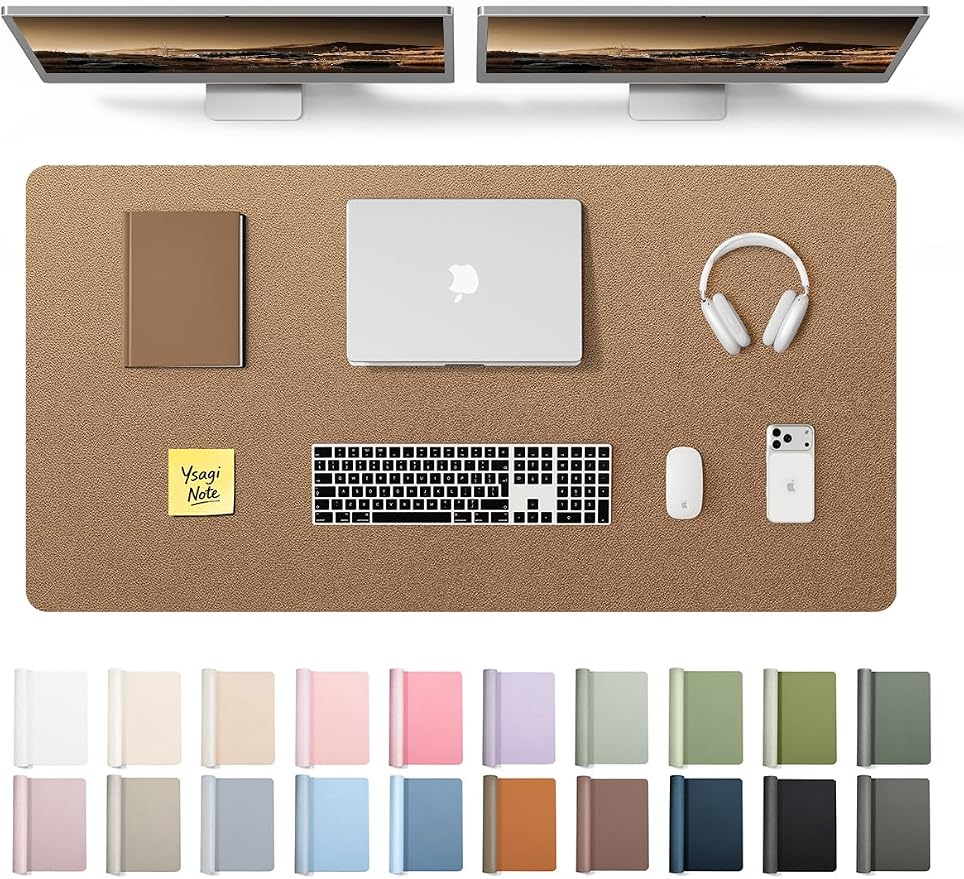 YSAGi Leather Desk Pad Protector, Office Desk Mat, Large Mouse Pad, Non-Slip PU Leather Desk Blotter, Laptop Desk Pad, Waterproof Desk Writing Pad for Office and Home (Shiny Bronze, 47.2" x 23.6")