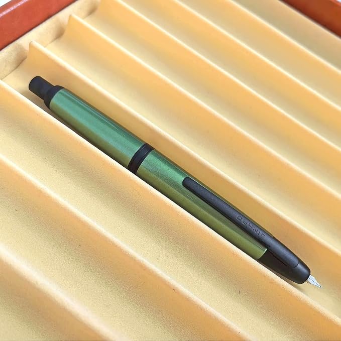 Jinhao 10 Retractable Fountain Pen, Seapine Green Metal F Writing Pen with Converter and Pen Box