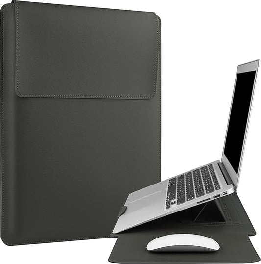 HoYiXi 13.3'' /13.6'' Laptop Sleeve Case Leather Bag with Stand Compatible with MacBook Pro 14/MacBook Air 13(M1 M2)/13.3'' Yoga/Dell XPS 13/HP/Matebook 14'' Laptop case, Grey