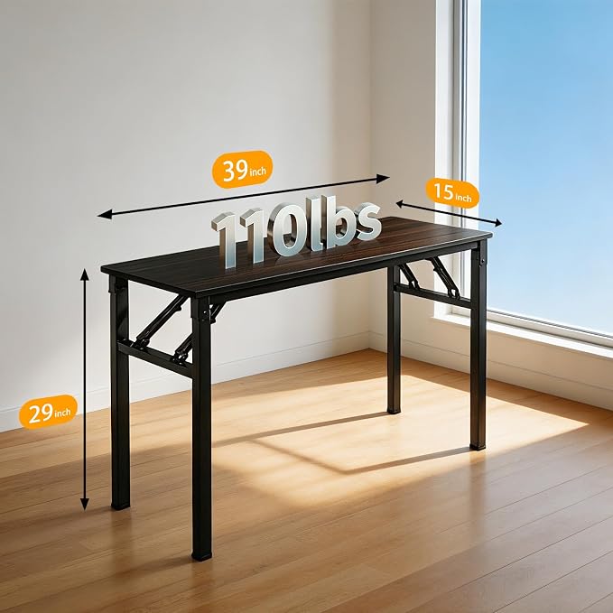 Folding Desk, 39 Inch Foldable Computer Table No Assembly Required,Black Walnut Small Desk for Home Office,Space-Saving Table for Bedroom, Dorm, RV