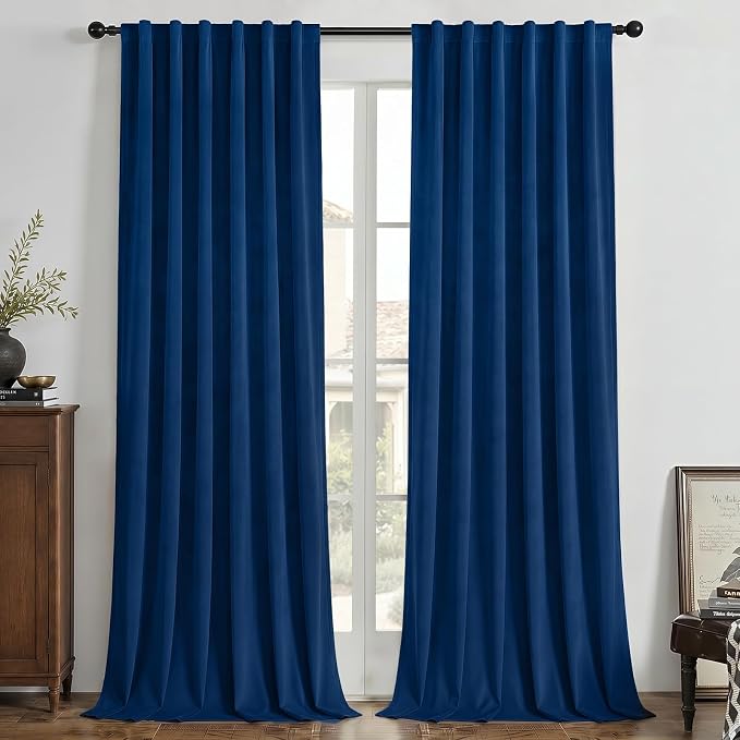 Joydeco Royal Blue 100% Blackout Curtains 84 Inch 2 Panels, Luxury Thermal Royal Blue Velvet Curtains for Bedroom Living Room, Soundproof Blackout Window Drapes, Rod Pocket & Back Tab (52W x 84L)