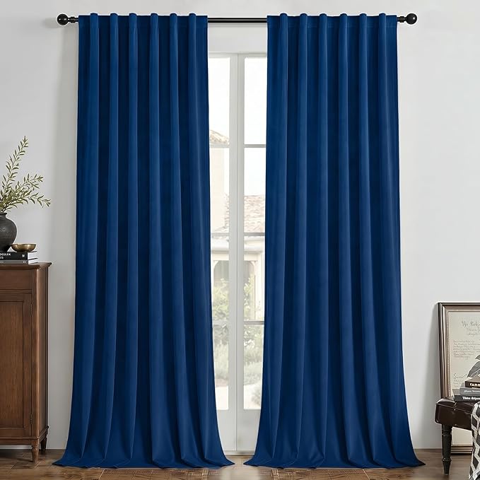 Joydeco Royal Blue 100% Blackout Curtains 90 Inch 2 Panels, Luxury Thermal Royal Blue Velvet Curtains for Bedroom Living Room, Soundproof Blackout Window Drapes, Rod Pocket & Back Tab (52W x 90L)