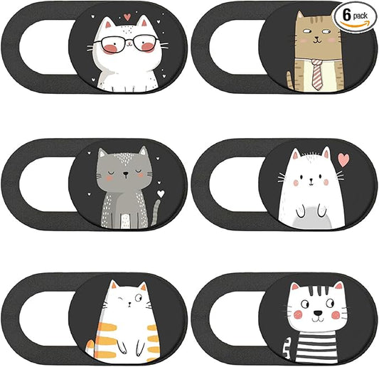 6Pcs Phone Privacy Camera Cover Webcam Camera Cover Slide Cat Pattern Privacy Security Guard Slide Phone Webcam Protector for Laptop Desktop Computers Smartphones Tablet Notebook Mini PC