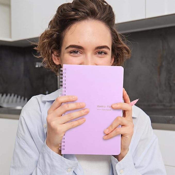 Thboxes Undated Weekly Planner with Habit Tracker, 52 Weeks To Do List Notebook A5 Weekly Goal Planner with Spiral Binding & Stickers Home Work School Supplies for Women Girls 8.2" x 5.7" - Purple