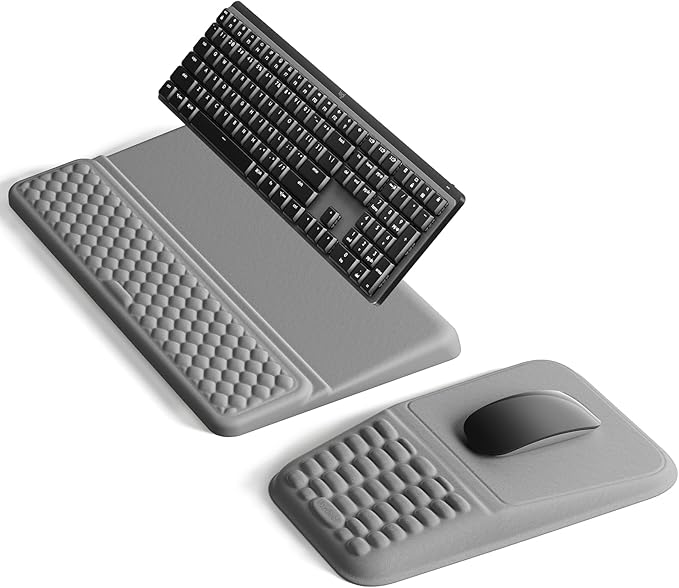 Vaydeer Keyboard Stand and Mouse Pad Set with Wrist Rest, Soft Memory Foam Wrist Support, Ergonomic Wrist Cushion for Desk, Relieves Carpal Tunnel Pain, Palm Hand Typing for Office, Gaming, Grey
