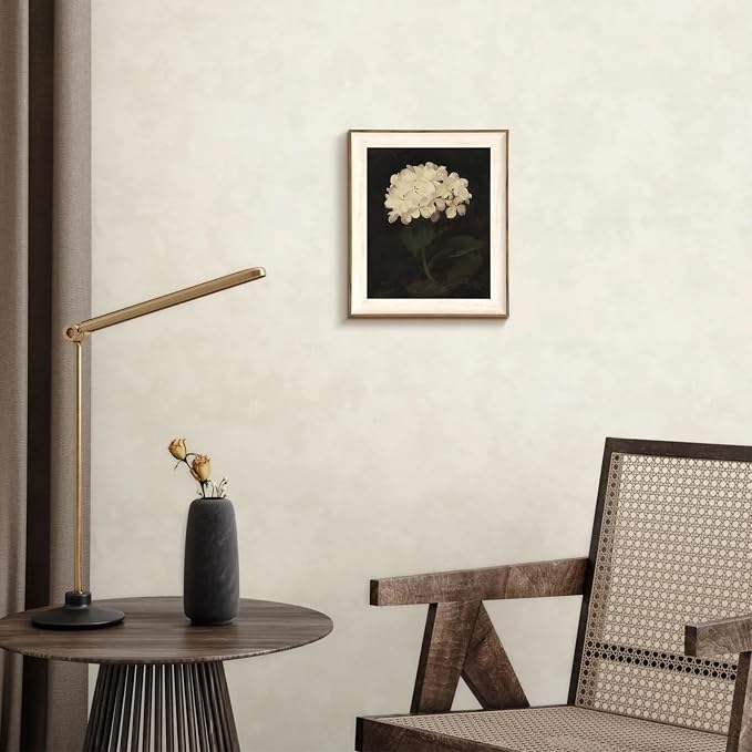 Framed Flower Wall Art, Vintage White Hydrangea Still Life Floral Art Prints, Moody Vintage Canvas Oil Painting, Antique Botanical Floral Wall Decor Pictures for Bedroom, Kitchen, Shelf, Bathroom Wall Decor - 10x12Inch