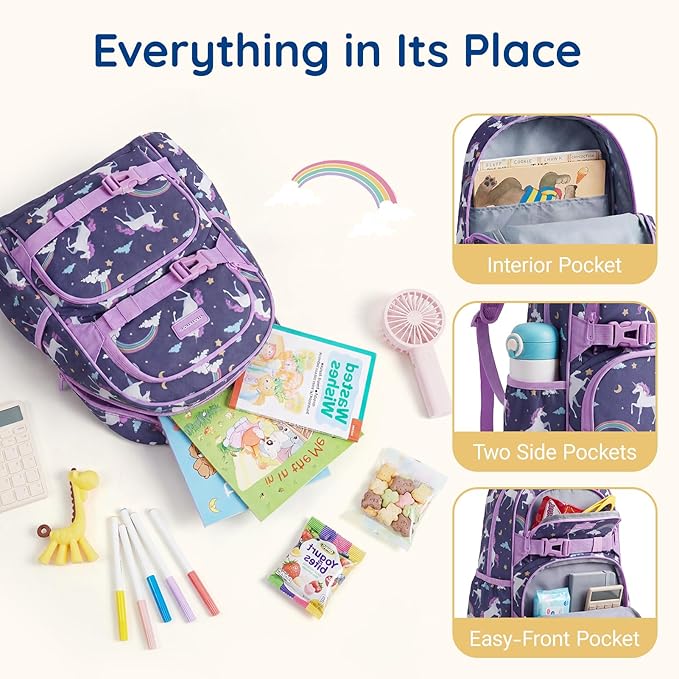 mommore Kids Backpack for Girls 4-8 with Lunch Box Elementary Kindergarten Preschool School Backpack 15'' Fit Folders Bottles,Light Pink Flower